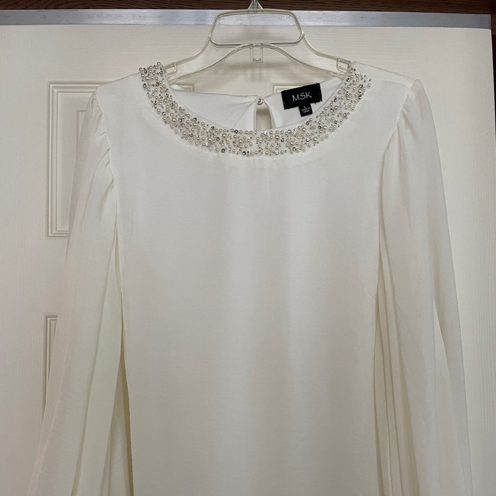 MSK formal blouse with embellished neckline.